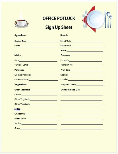 13 Stylish Fice Potluck Signup Sheets for Your Next