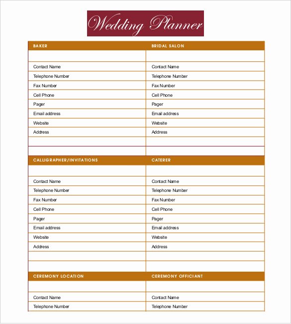 sample wedding planner