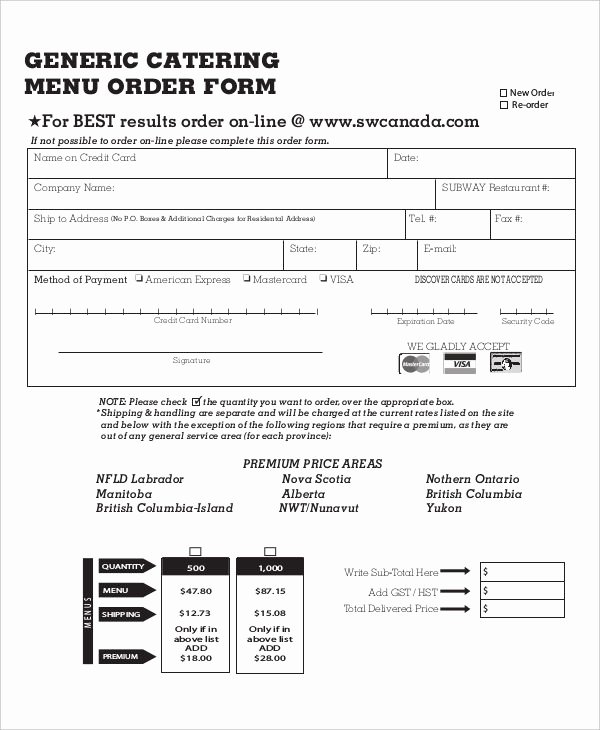 14 Catering order forms Free Samples Examples format