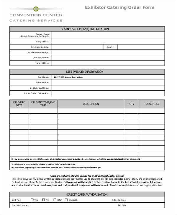 14 Catering order forms Free Samples Examples format