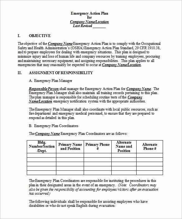 Emergency Operations Plan Template Letter Example Template