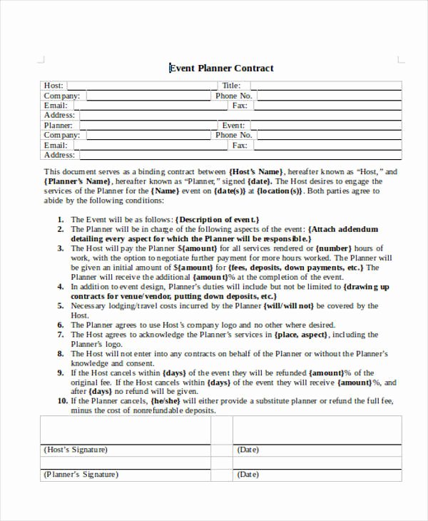 14 event Planner Contract Samples