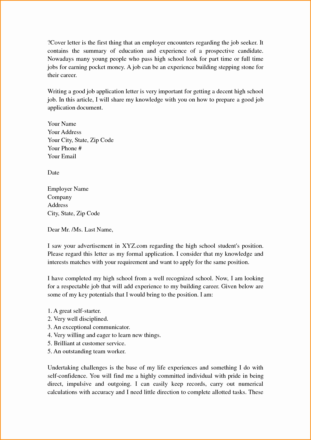 14 High School Cover Letter Template