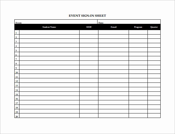 14 Sample event Sign In Sheets