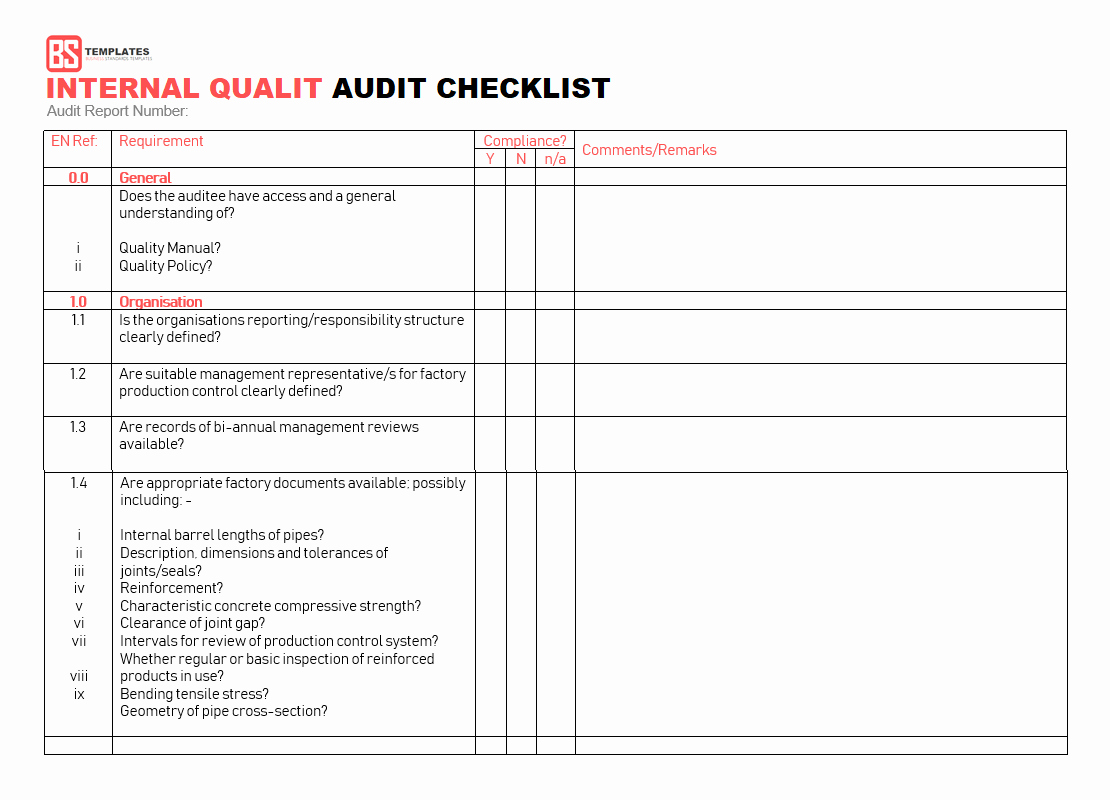 15 Internal Audit Checklist Templates Samples Examples