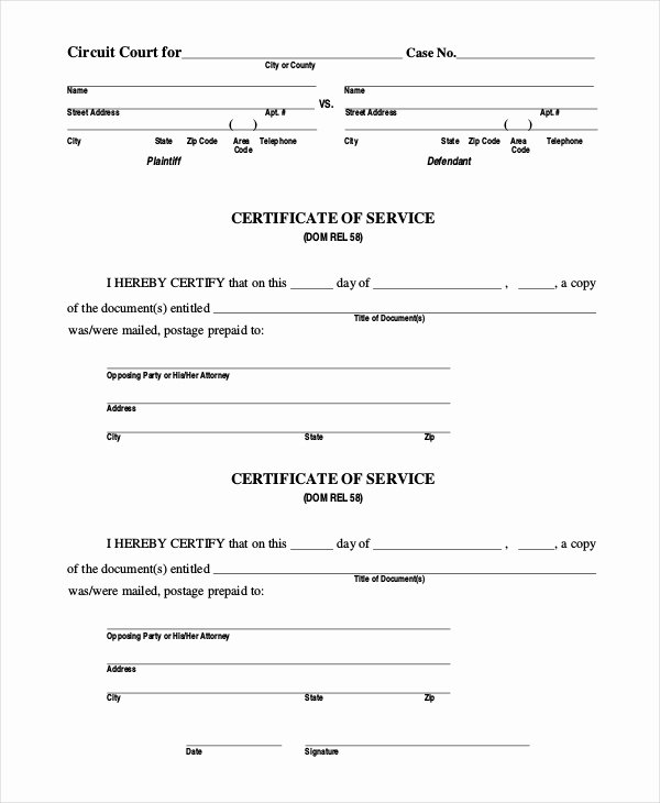 15 Sample Certificate Of Service forms