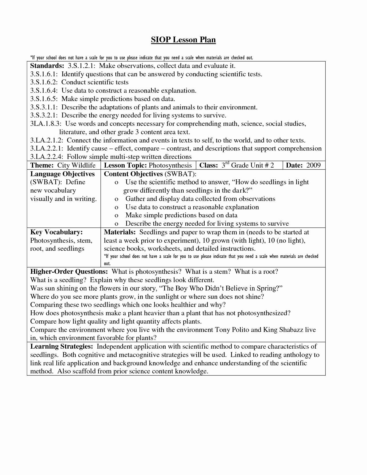 16 Awesome Siop Lesson Plan Template 2 Example