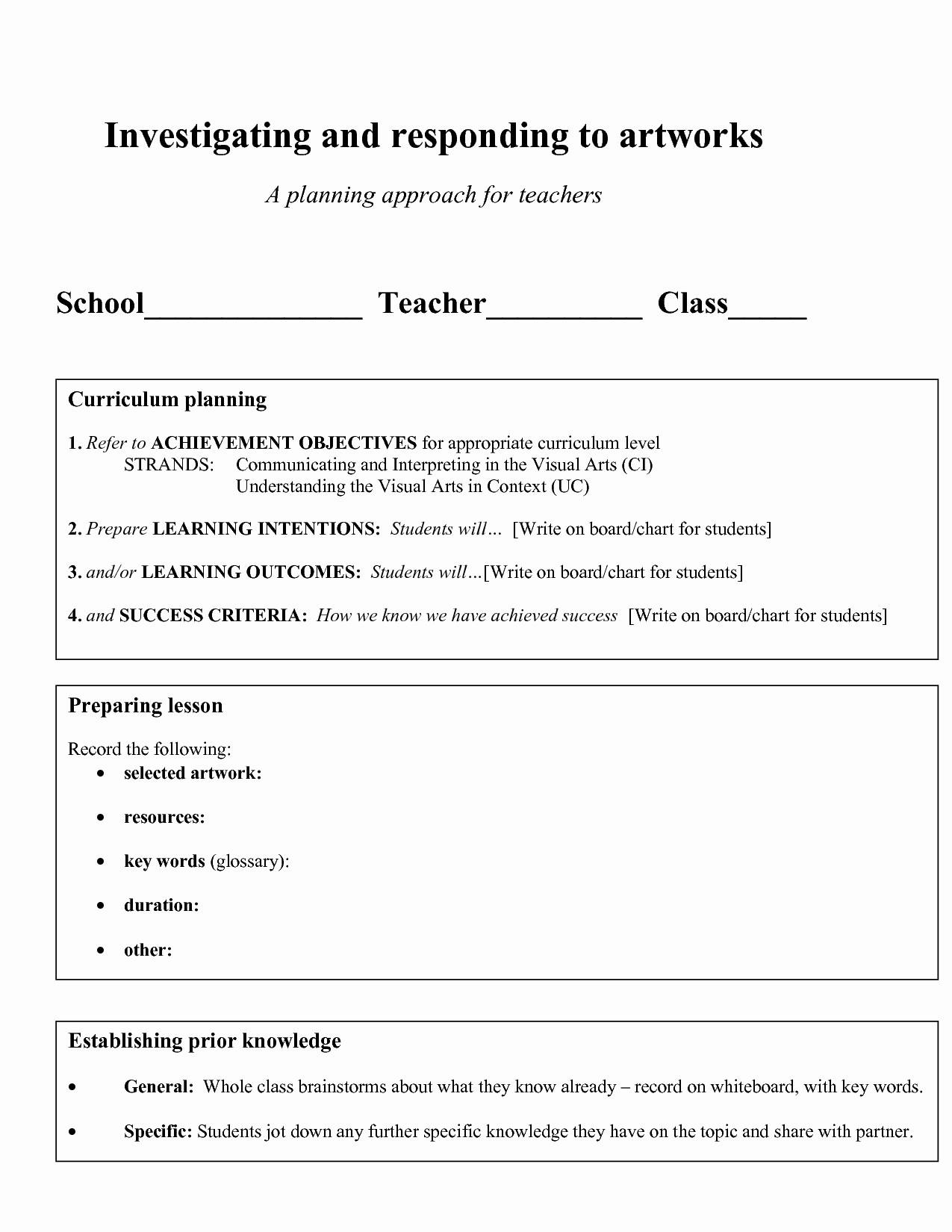 post visual art worksheets