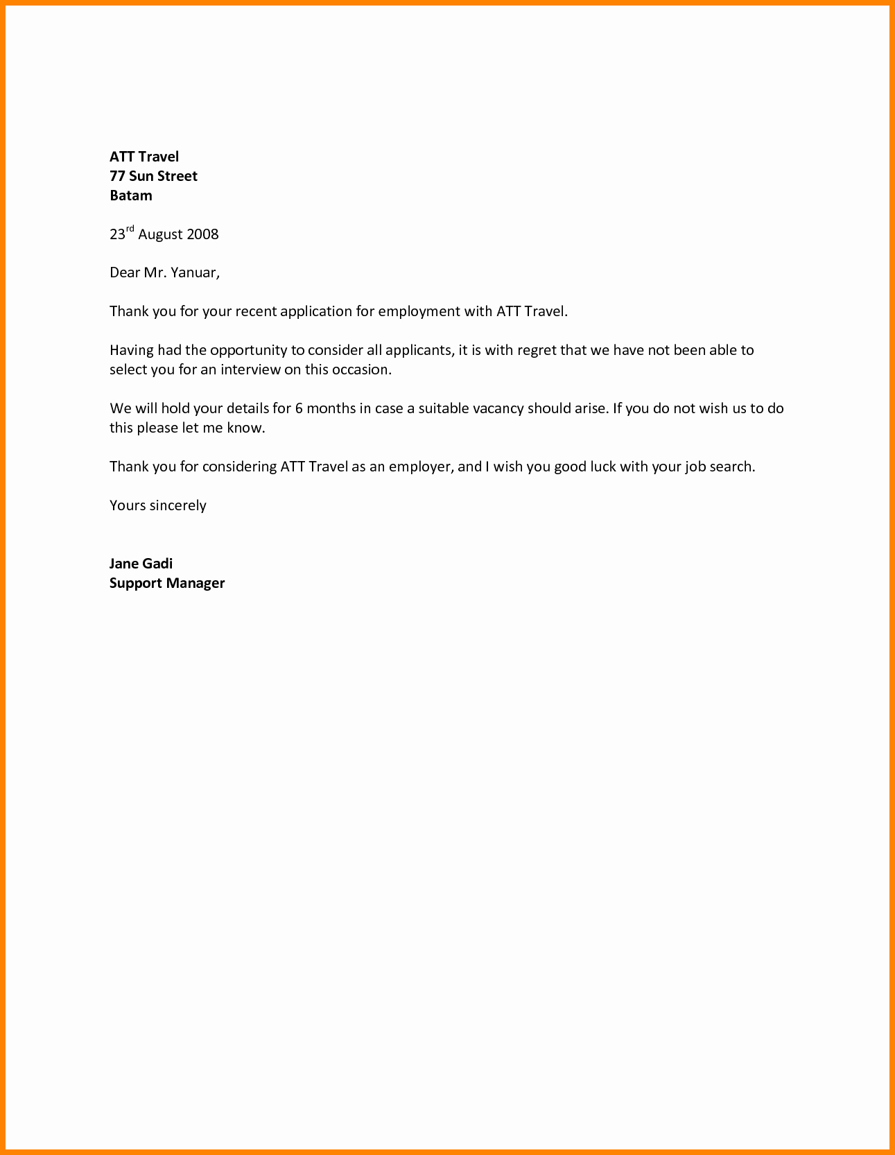16 Job Rejection Letter Sample to Applicant