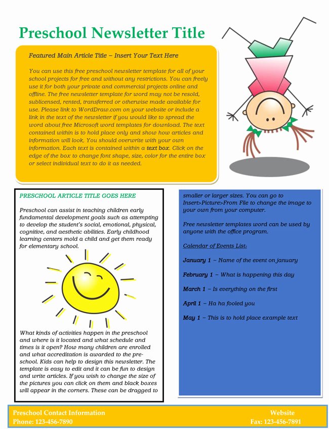 preschool newsletter templates
