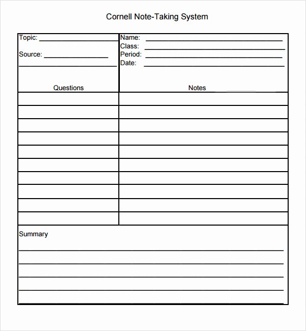 cornell note template