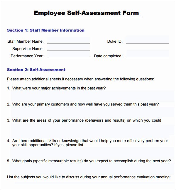 16 Sample Employee Self Evaluation form – Pdf Word