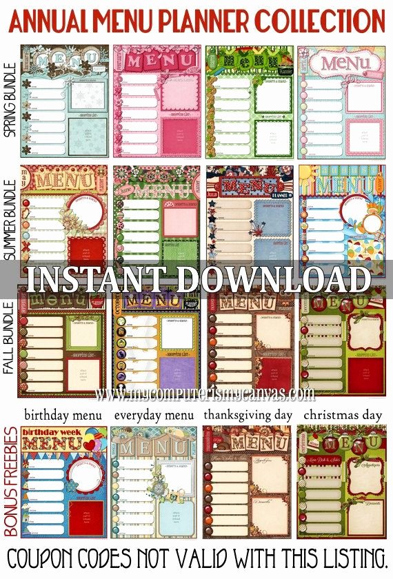 17 Menu Template and Meal Planning Charts Kitchen