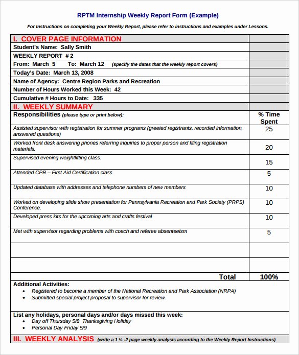 weekly activity report template