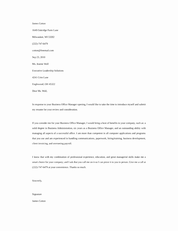 business office administrator cover letter