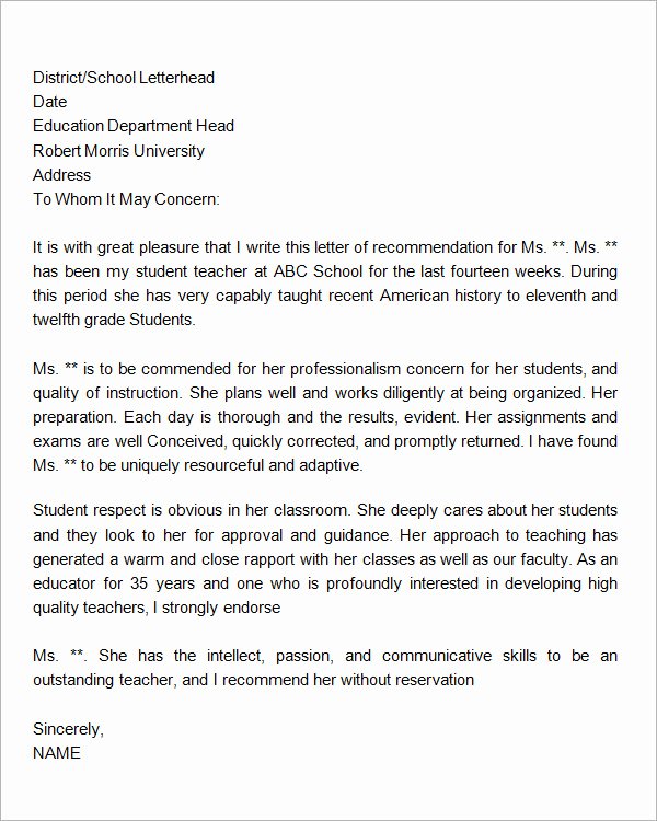 18 Letter Of Re Mendation for Teacher Samples – Pdf