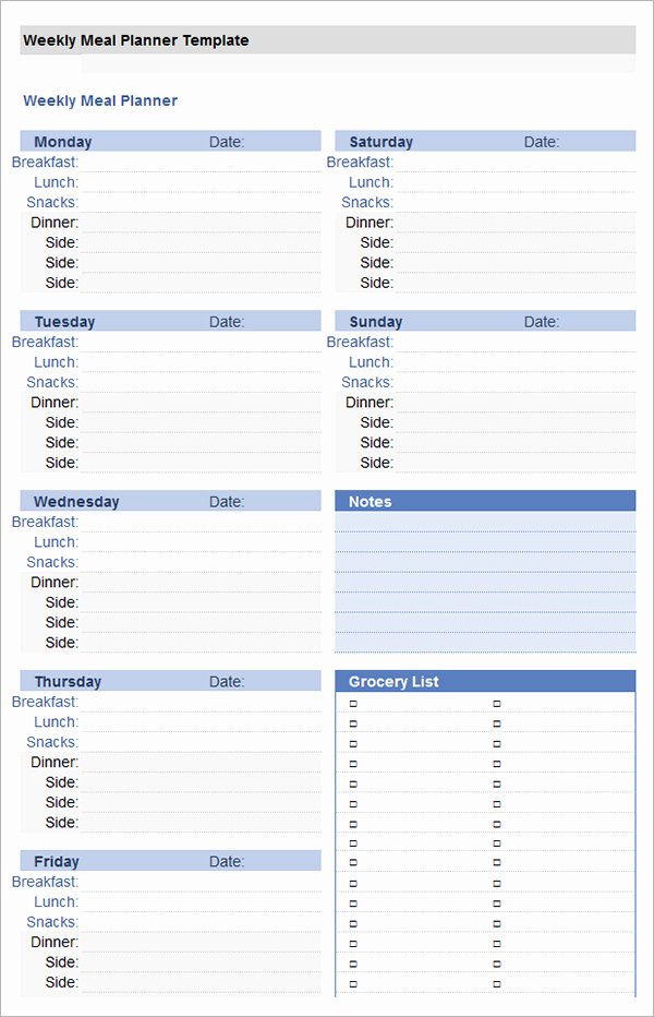 18 Meal Planning Templates – Pdf Excel Word