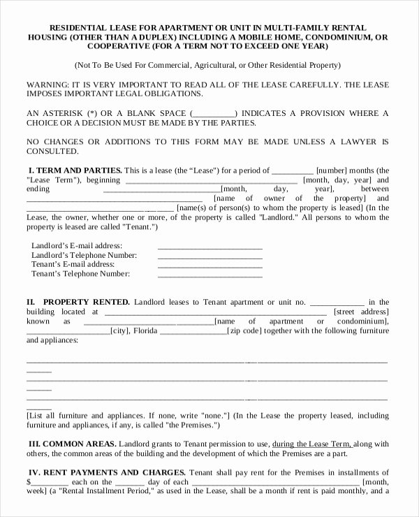 sample apartment rental agreement