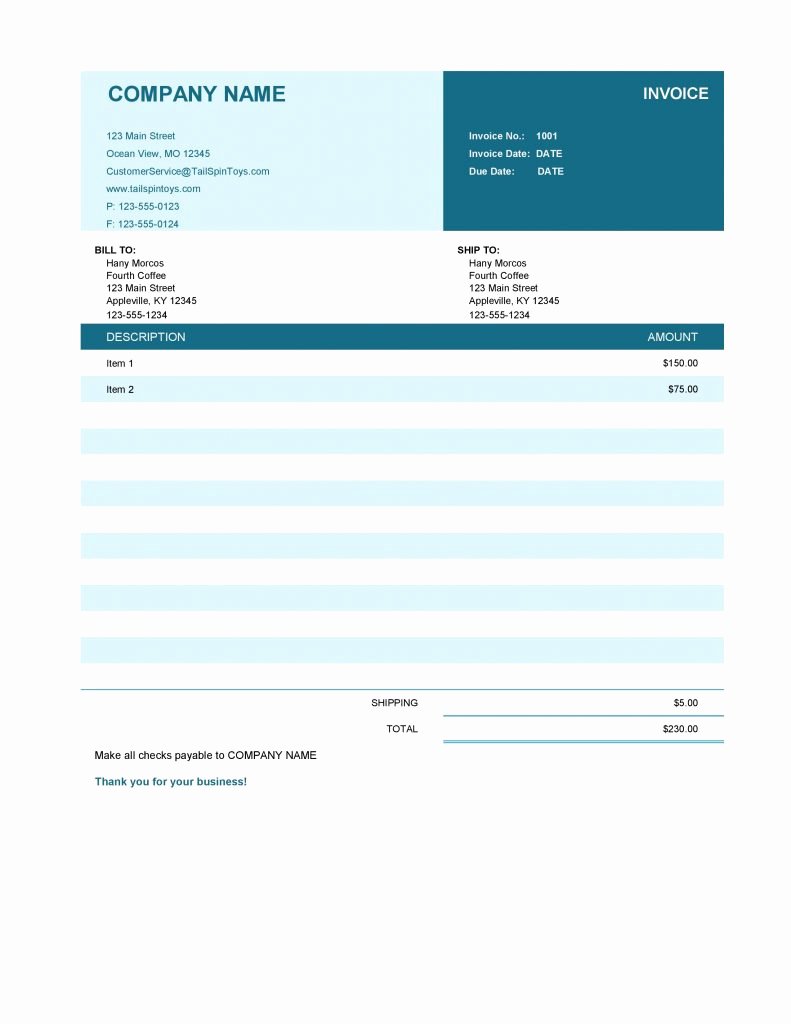 invoice template excel 2