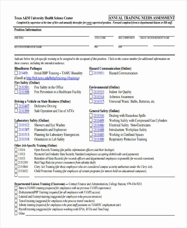 needs assessment form template