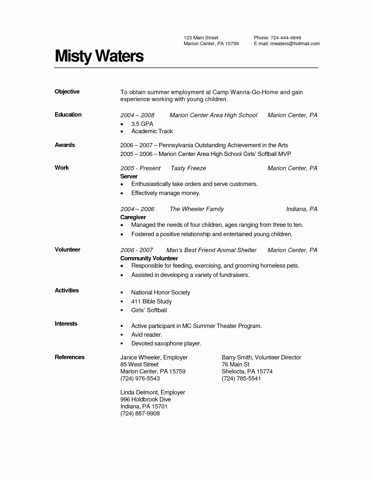 resume for high school graduate