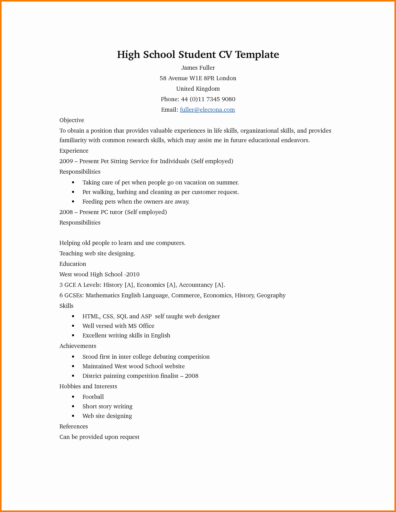 1st Job Resume Example Objective for High School Students