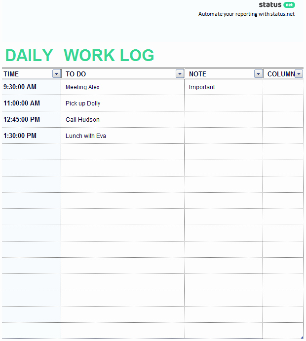 daily work log template free