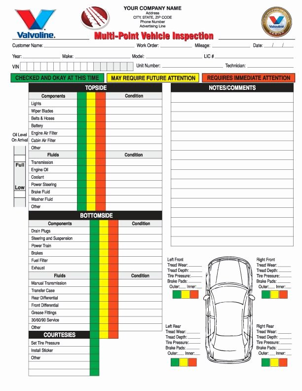 2 Part Multi Point Vehicle Inspection forms Carbonless