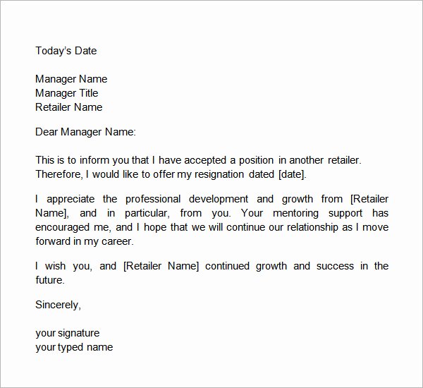 2 Weeks Notice Letter Retail Two Weeks Notice Letter
