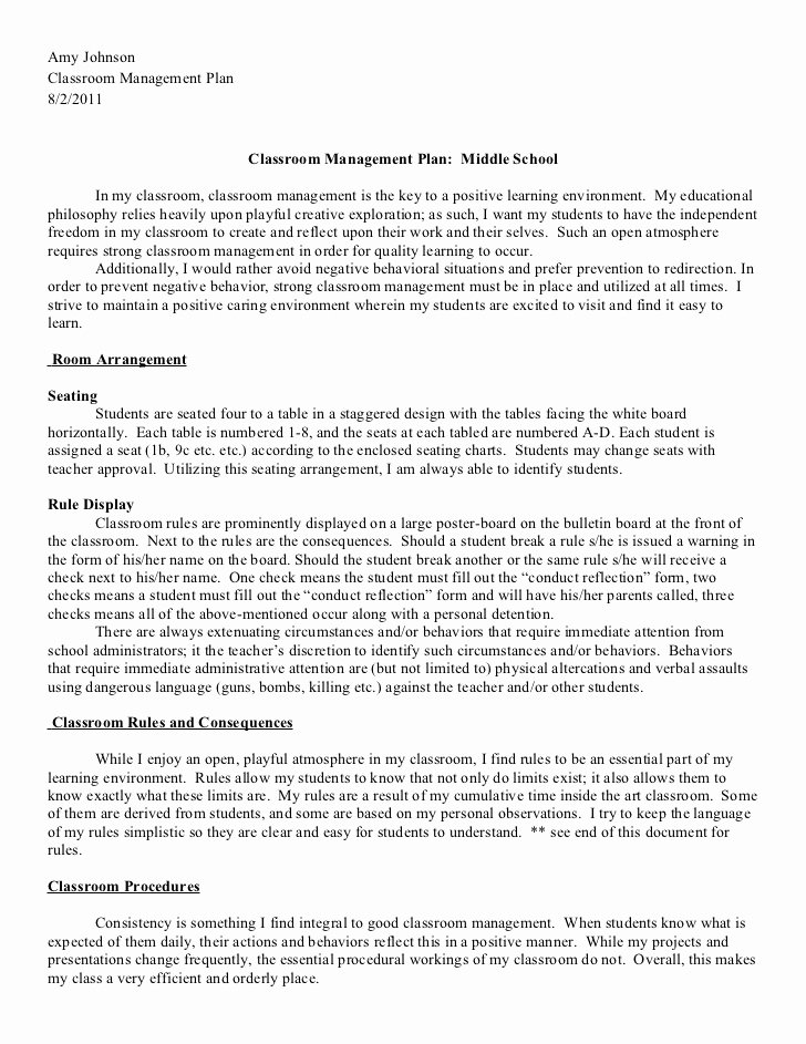 2011 2012 Classroom Management Plan