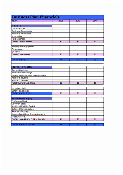 2012 New Year Financial Business Plan Template
