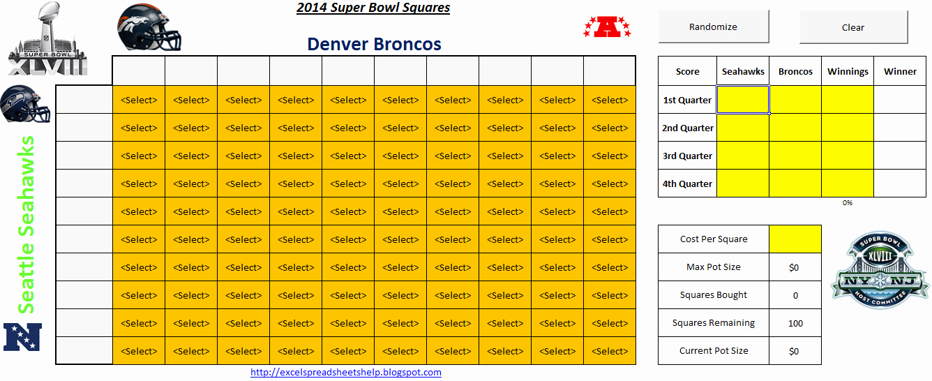 2014 Super Bowl Squares Spreadsheet