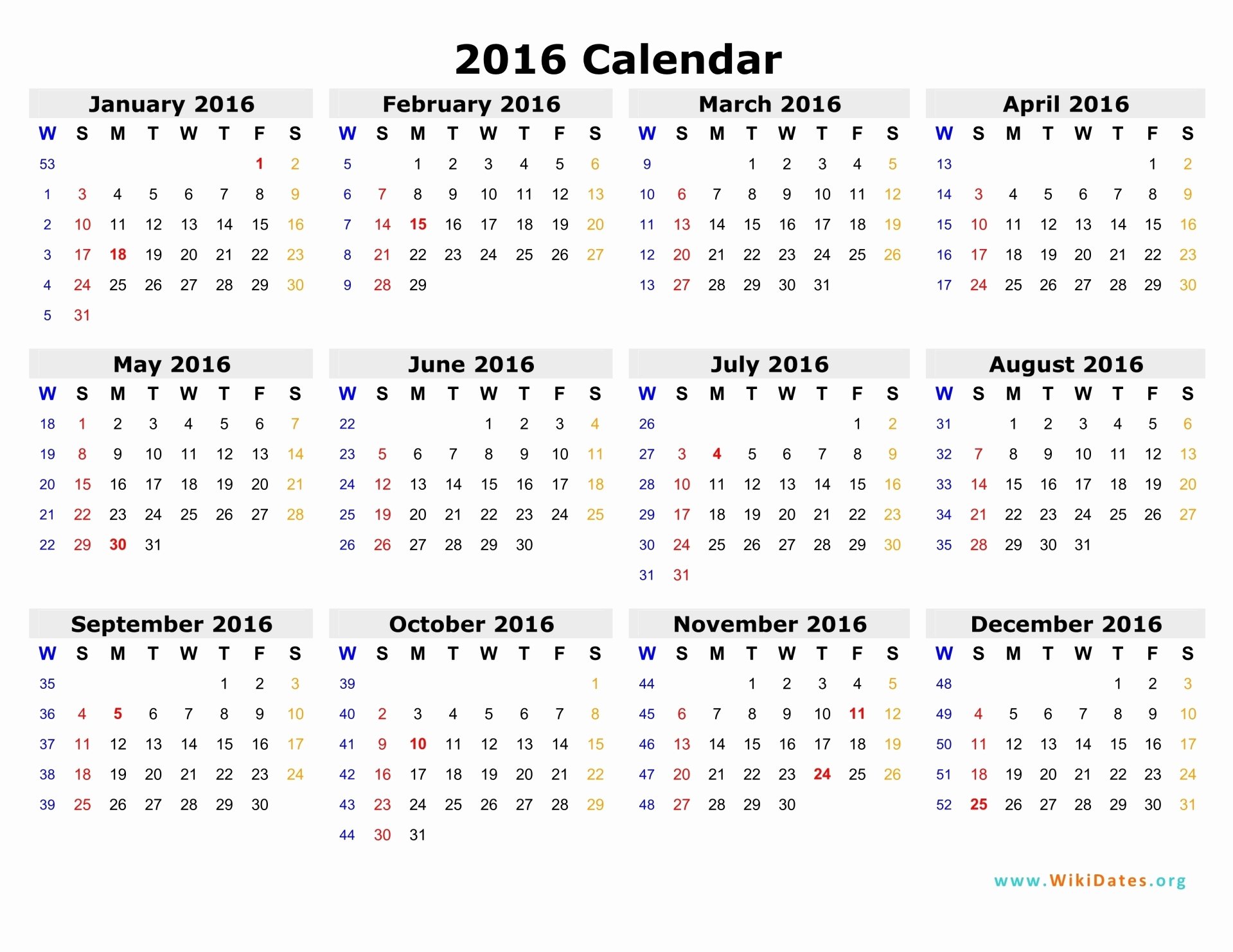 2016 Calendar