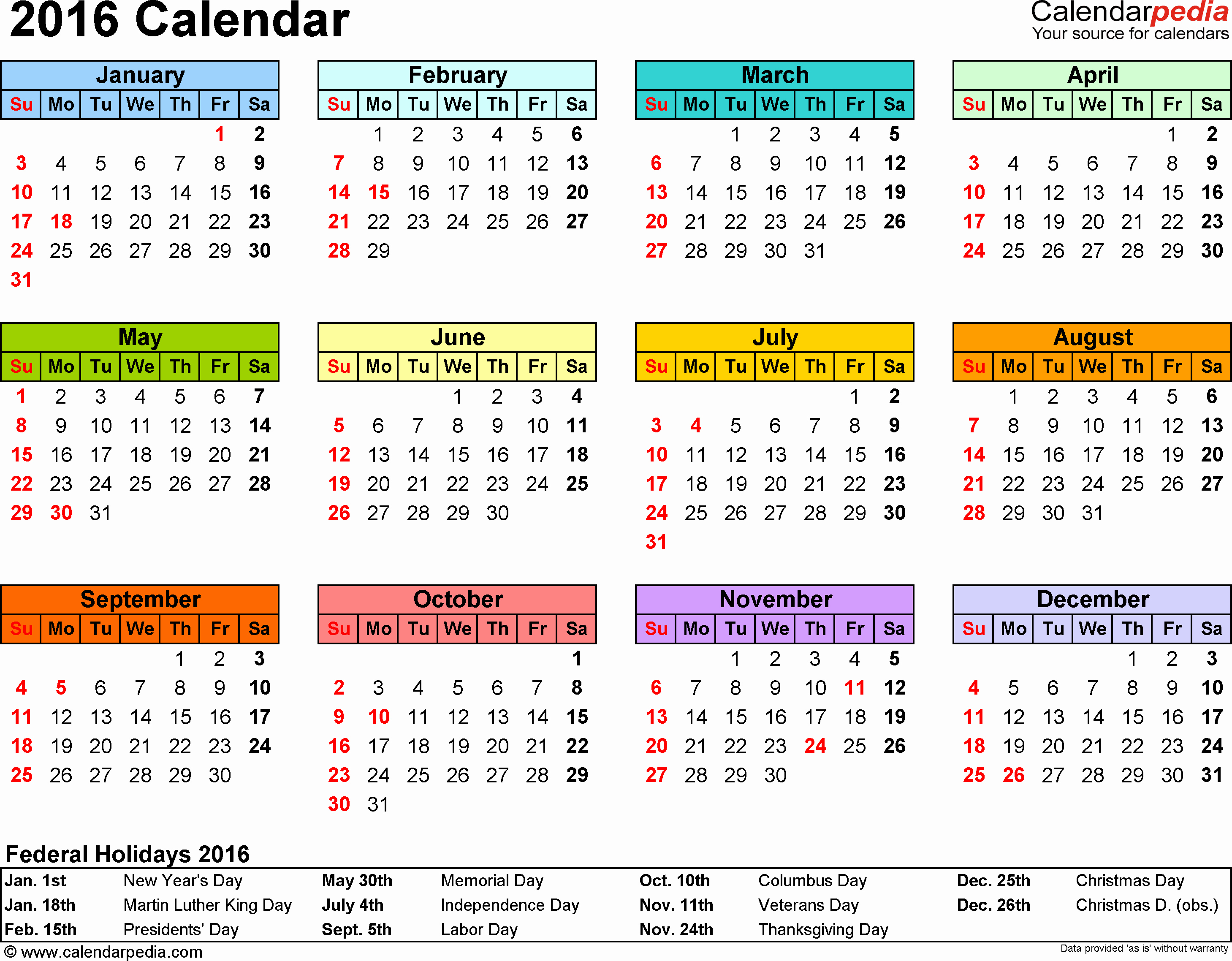 2016 Calendar 16 Free Printable Word Calendar Templates