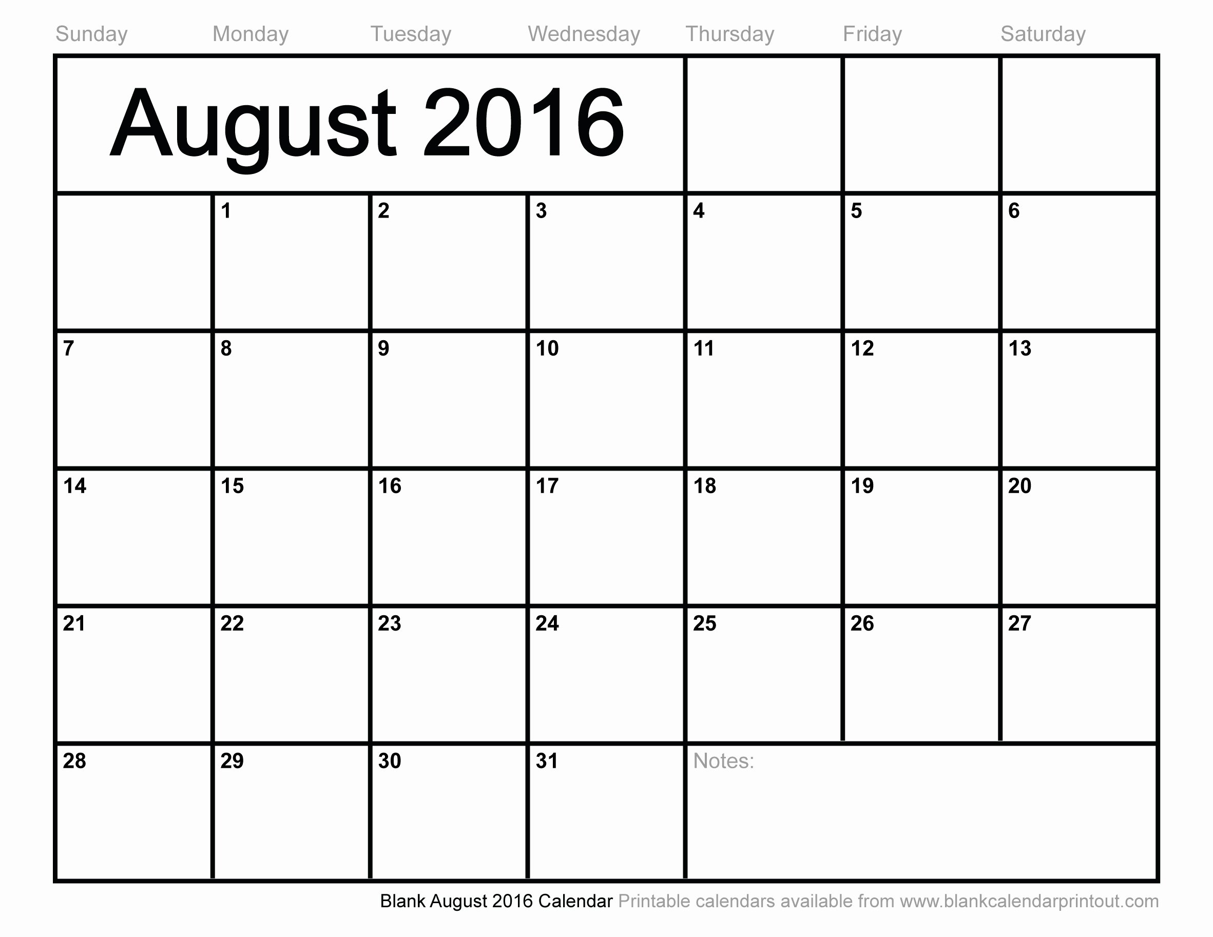 2016 Calendar Fillable and Printable