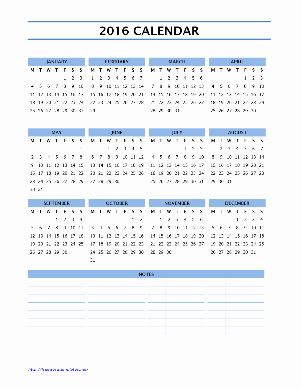 2016 Calendar Templates