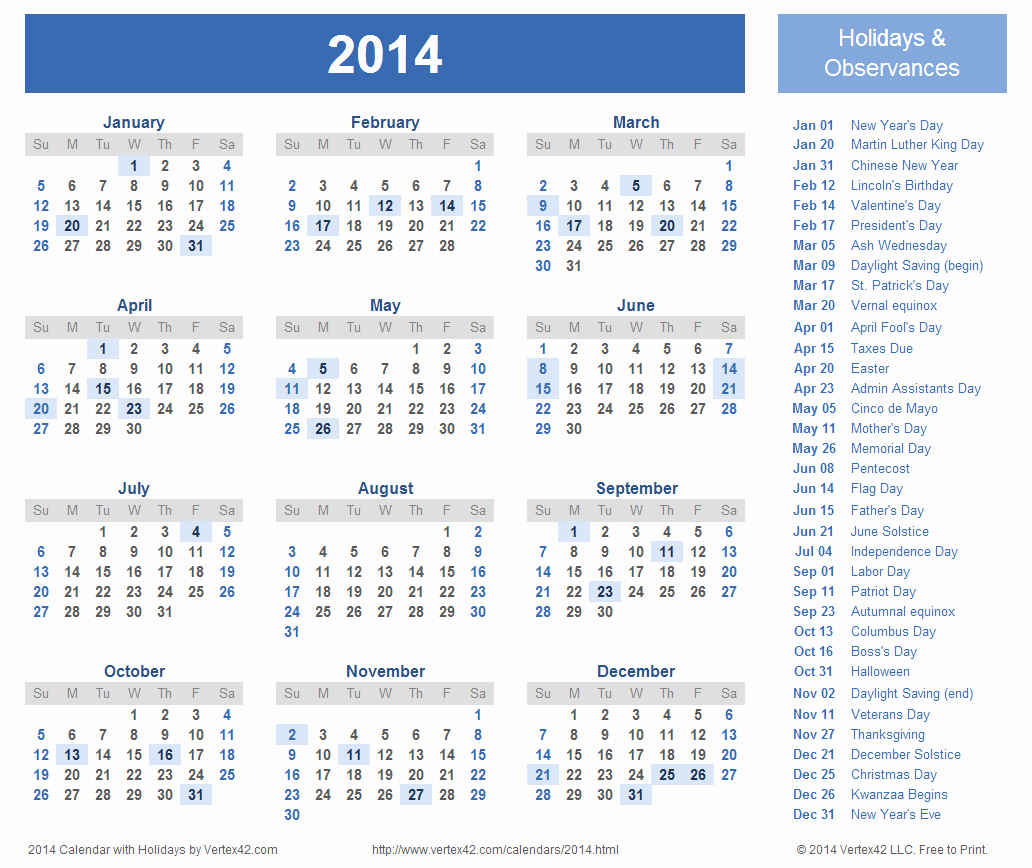 2016 Calendar with Holidays Printable Word Yshbea