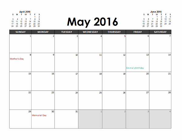 2016 Excel Calendar Planner Free Printable Templates