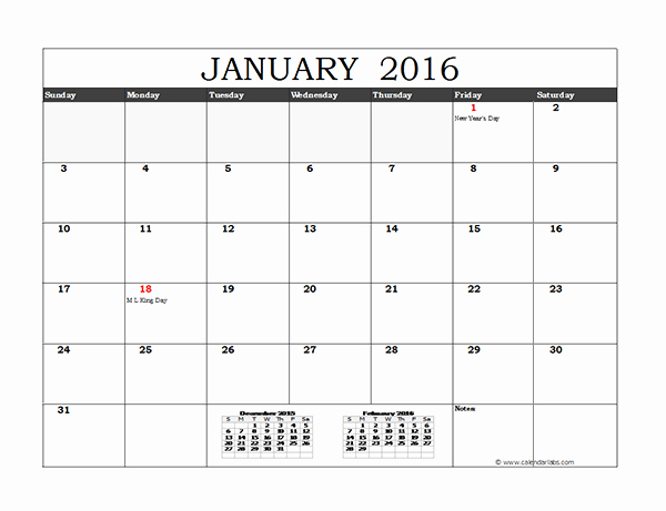 2016 Excel Monthly Calendar 02 Free Printable Templates