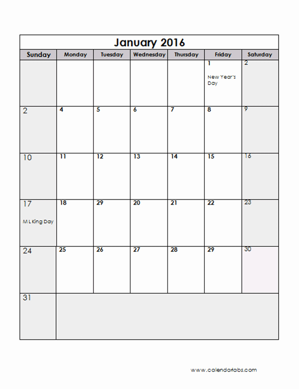 2016 Monthly Calendar Template 13 Free Printable Templates