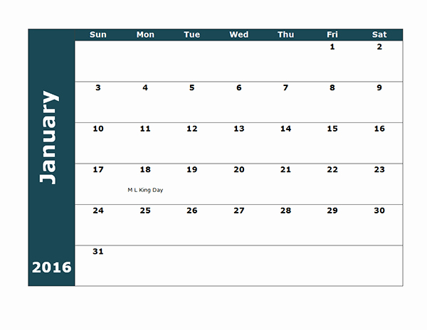 2016 Monthly Calendar Template 18 Free Printable Templates