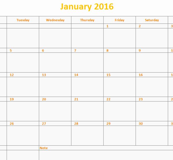 2016 Monthly Calendar Template My Excel Templates