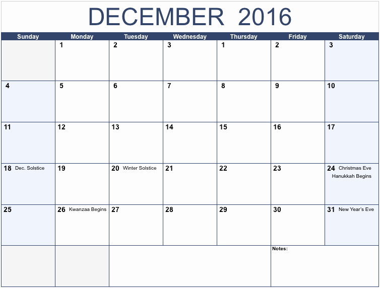 2016 Monthly Calendar Template