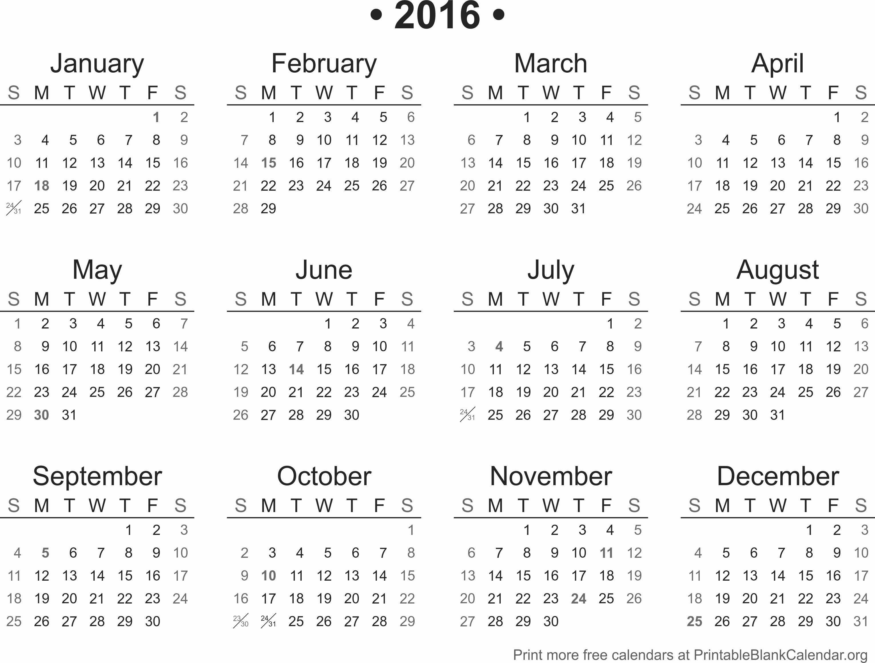 2016 Printable Calendar Printable Blank Calendar