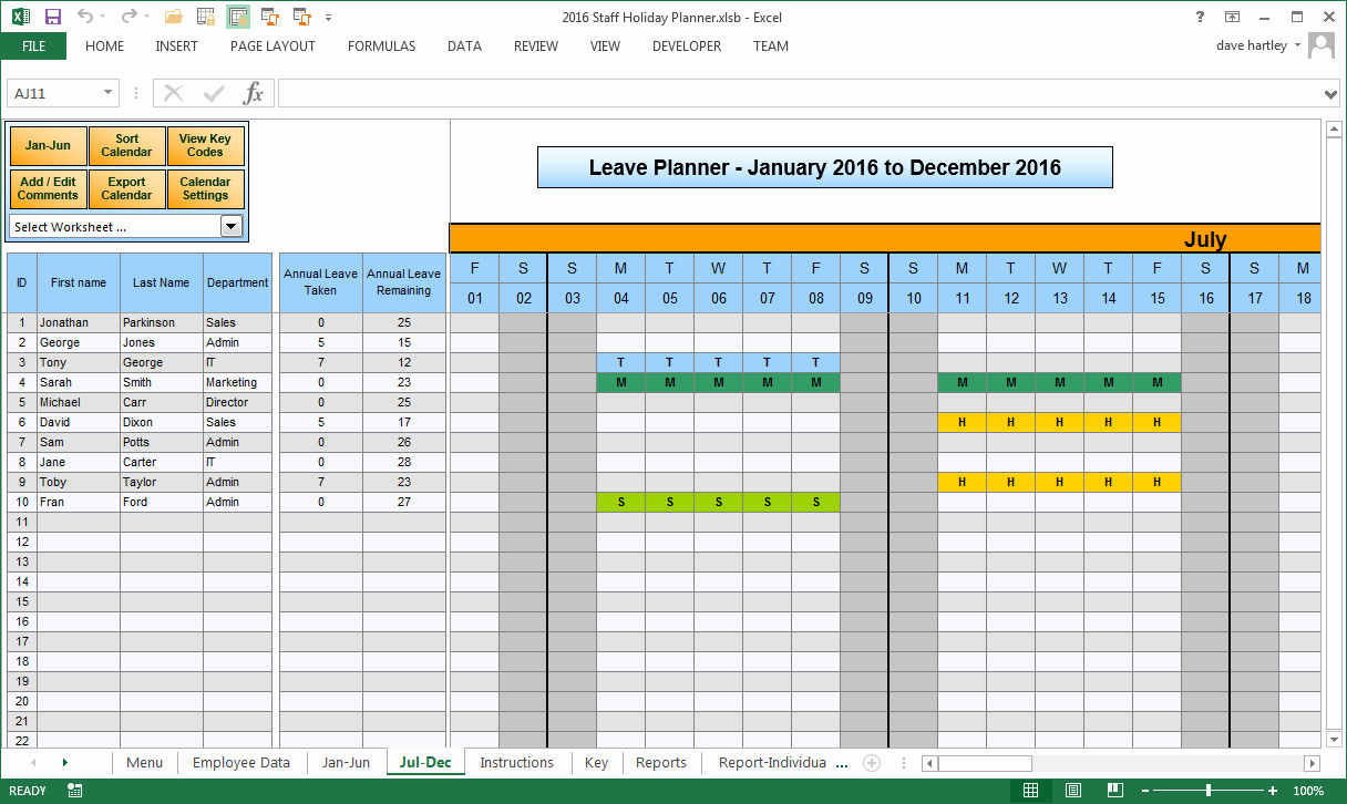 2016 Vacation Planner Calendar