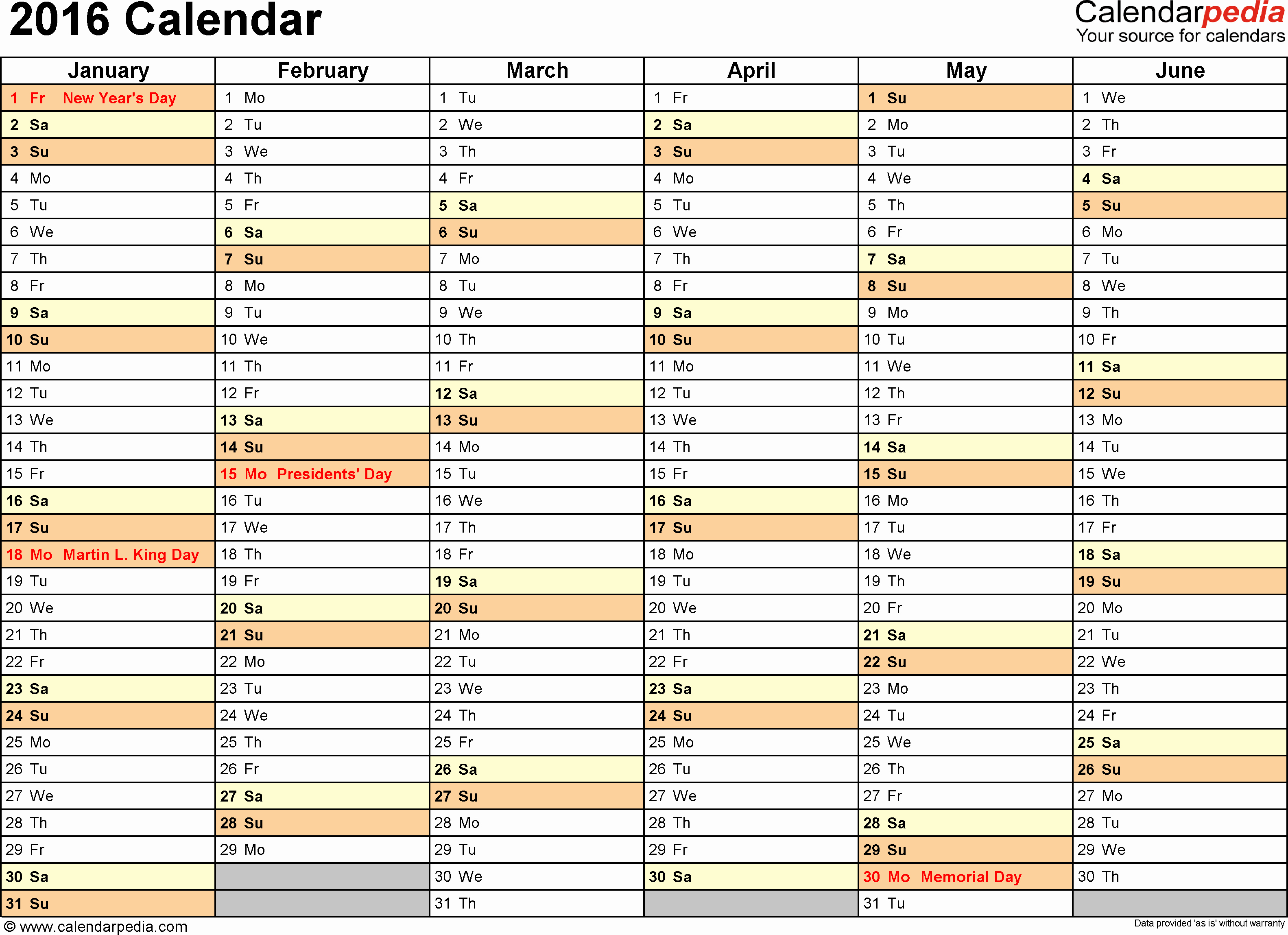 2016 Year Calendar Printable – 2017 Printable Calendar