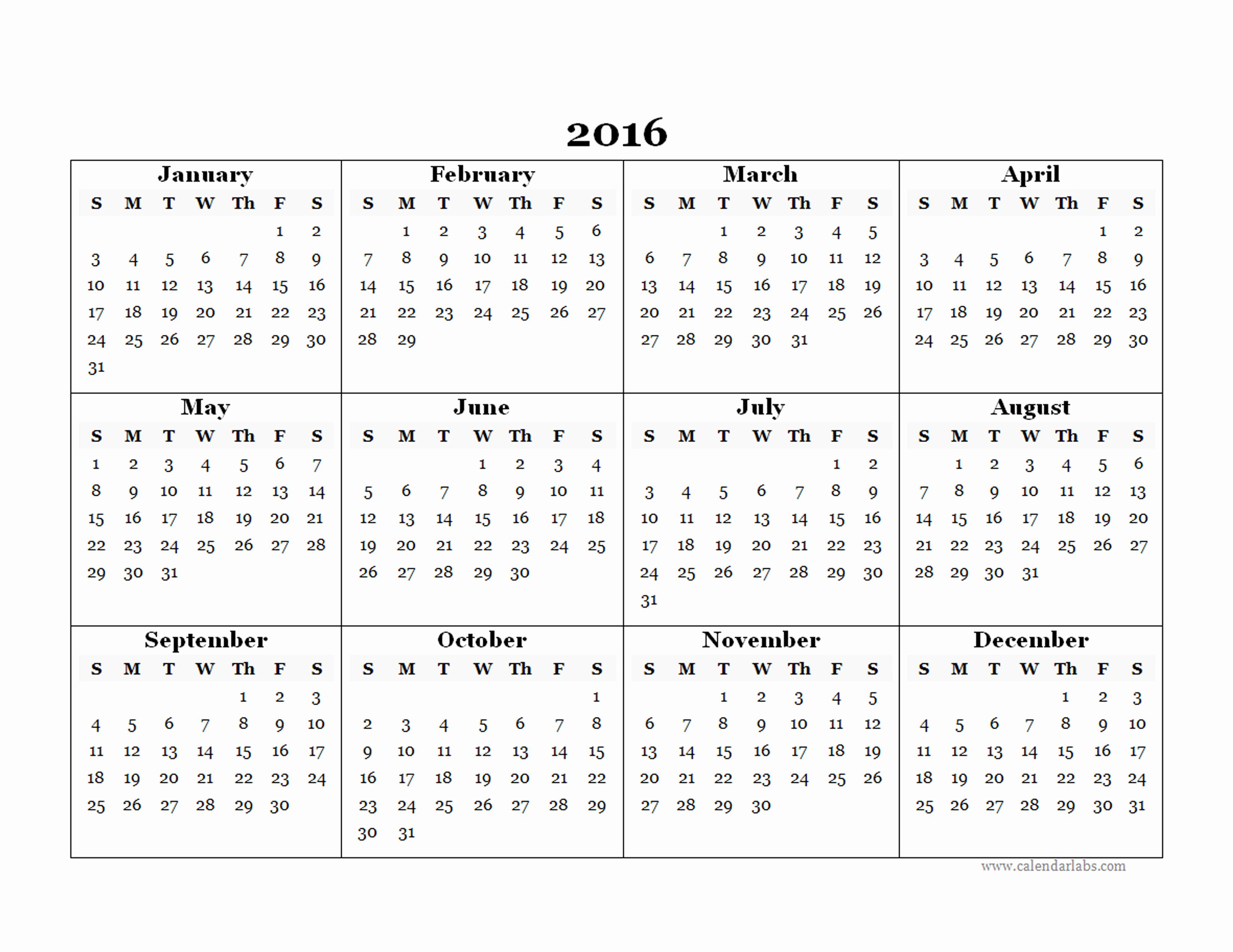 2016 Yearly Calendar Template 07 Free Printable Templates