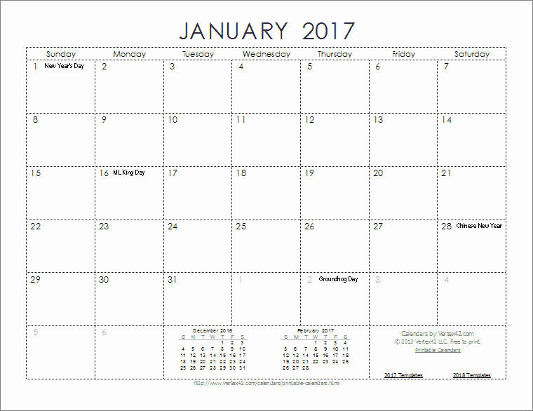 2017 Calendar Templates and