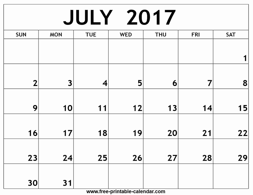 2017 formatted Printable July Calendars