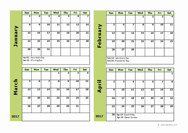 2017 Monthly Calendar Template